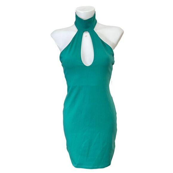 SUSANA MONACO‎ Green Halter Open Front Keyhole Mini Dress Size small New - Picture 1 of 10